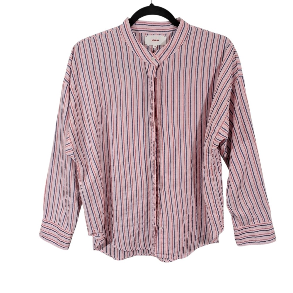 Xirena Shirt Womens XS Pink Striped Long Sleeve Button Up Lightweight Oversized‎